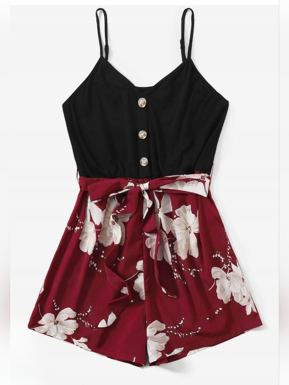 SHEIN 1X Black & Burgundy Floral Shorts Romper 3664-CR